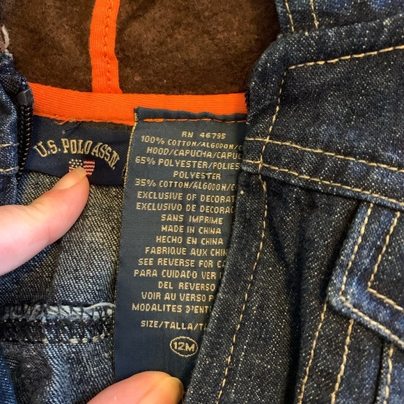U.S. Polo Assn. Kids Denim Jacket with Brown Hood and Orange Trim - Picture 3 of 3